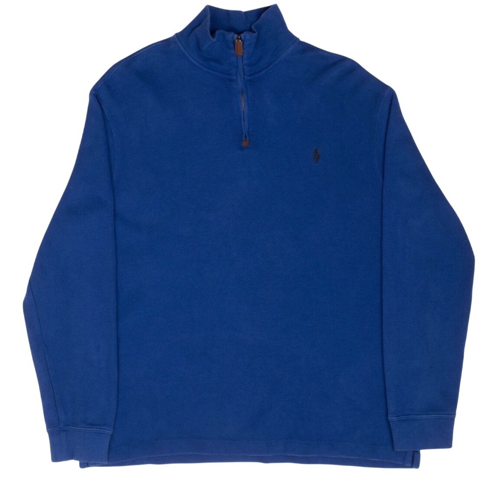 Polo Ralph Lauren Royal Blue Quarter Zip Pullover Logo Sweater Large Men Mock N